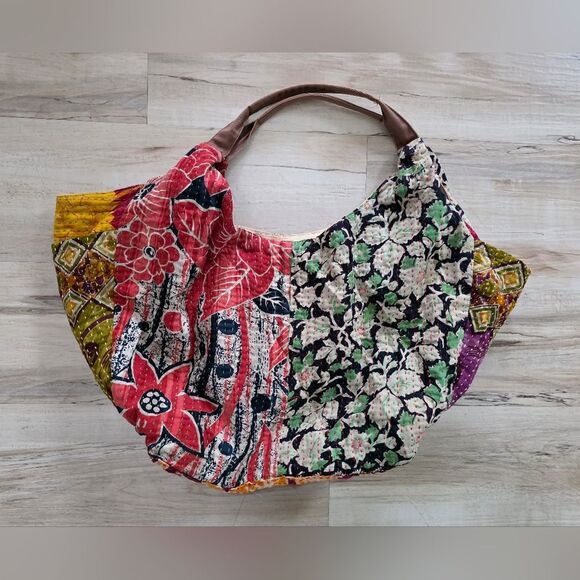 Cotton Patchwork Boho Slouchy Shoulder Bag Hobo Hippie Festival Market 23x16x5 - Picture 5 of 13